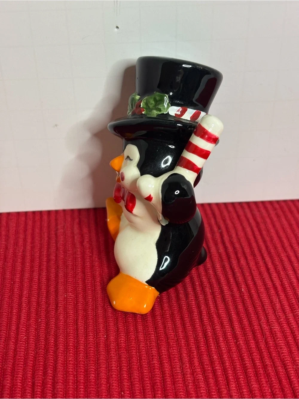Festive Ceramic Penguin Figurine Holiday Decoration - Black & Orange